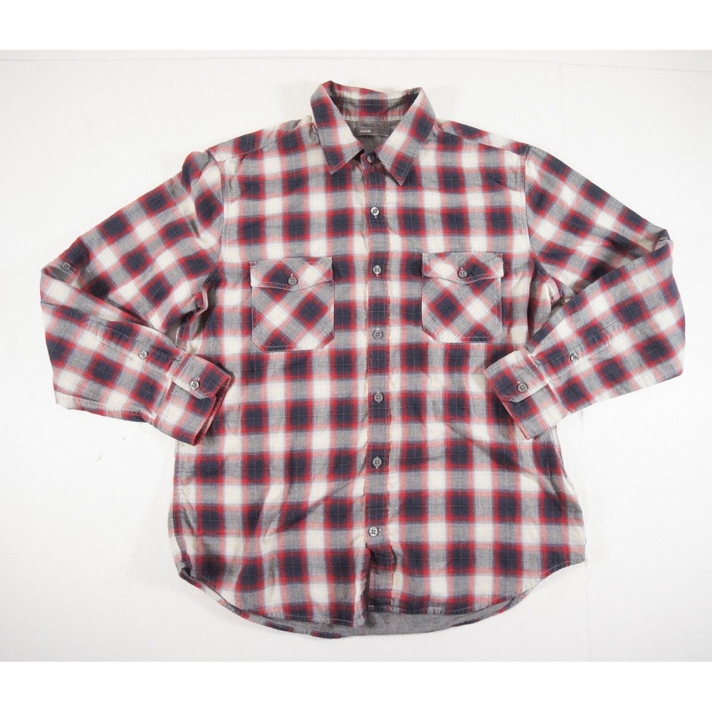 Vince Shirt Mens XL Red Button Down Long Sleeve Collared Plaid Check Preppy